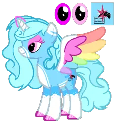 Size: 502x530 | Tagged: safe, derpibooru import, oc, oc:jemima sparkle, oc:jemimasparkle, unofficial characters only, alicorn, pony, alicorn oc, coat markings, colored eartips, colored hooves, colored wings, facial markings, female, g4, heterochromia, hoof polish, horn, image, mare, mealy mouth (coat marking), multicolored wings, pale belly, pink eyes, png, rainbow wings, reference sheet, simple background, socks (coat marking), solo, spread wings, standing, transparent background, wings