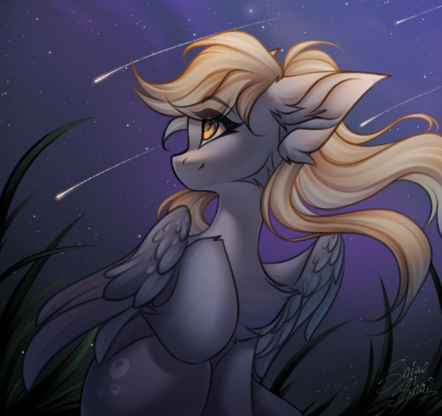 Size: 2500x2352 | Tagged: safe, artist:shinoshai, derpibooru import, derpy hooves, pegasus, image, night, png, sketch, solo