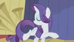 Size: 1280x720 | Tagged: safe, derpibooru import, screencap, rarity, boast busters, elegant, eyes closed, g4, image, png, pose, standing on two hooves