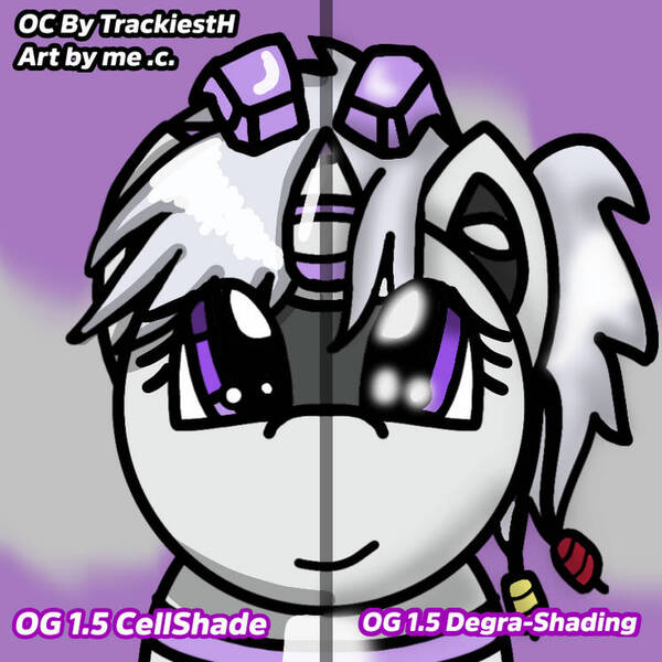 Size: 750x750 | Tagged: safe, artist:foxfer64_yt, derpibooru import, oc, oc:sixteen-bits, unofficial characters only, original species, pony, robot, robot pony, cel shading, comparison, image, jpeg, shading, simple background