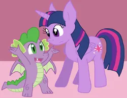 Size: 828x641 | Tagged: safe, artist:cmara, derpibooru import, spike, twilight sparkle, twilight sparkle (alicorn), alicorn, dragon, pony, duo, duo male and female, female, g4, image, jpeg, male, winged spike, wings