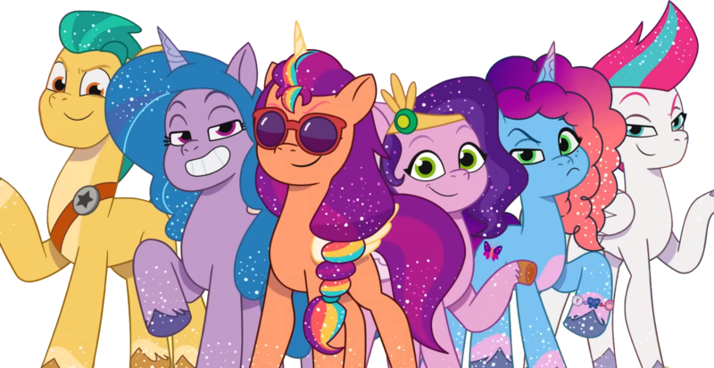 Size: 1748x900 | Tagged: safe, artist:pascalmulokozi2, derpibooru import, edit, edited screencap, screencap, hitch trailblazer, izzy moonbow, pipp petals, sunny starscout, zipp storm, alicorn, earth pony, pegasus, pony, unicorn, g5, my little pony: tell your tale, applejack (g5), female, fluttershy (g5), image, male, mane five, mane six (g5), mane stripe sunny, mare, misty brightdawn, not a vector, pinkie pie (g5), png, rainbow dash (g5), rarity (g5), rebirth misty, royal sisters (g5), siblings, simple background, sisters, snow business like show business, stallion, sunglasses, transparent background, twilight sparkle (g5)
