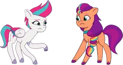 Size: 827x440 | Tagged: episode needed, safe, artist:pascalmulokozi2, derpibooru import, edit, edited screencap, screencap, sunny starscout, zipp storm, earth pony, pegasus, pony, g5, my little pony: tell your tale, spoiler:g5, spoiler:my little pony: tell your tale, duo, duo female, female, image, not a vector, png, simple background, transparent background