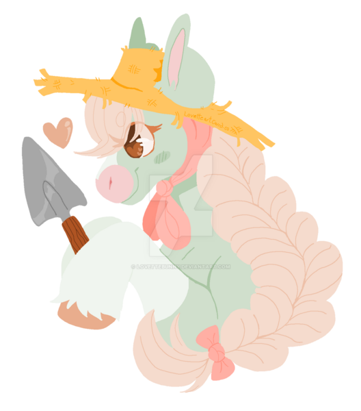 Size: 1024x1163 | Tagged: safe, artist:lovettebunny, derpibooru import, oc, earth pony, pony, deviantart watermark, female, hat, image, mare, obtrusive watermark, png, simple background, solo, transparent background, trowel, watermark