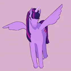 Size: 640x640 | Tagged: safe, artist:luckyelfart, derpibooru import, twilight sparkle, twilight sparkle (alicorn), alicorn, pony, eyes closed, front view, g4, hoers, image, jpeg, pink background, simple background, solo, spread wings, wings