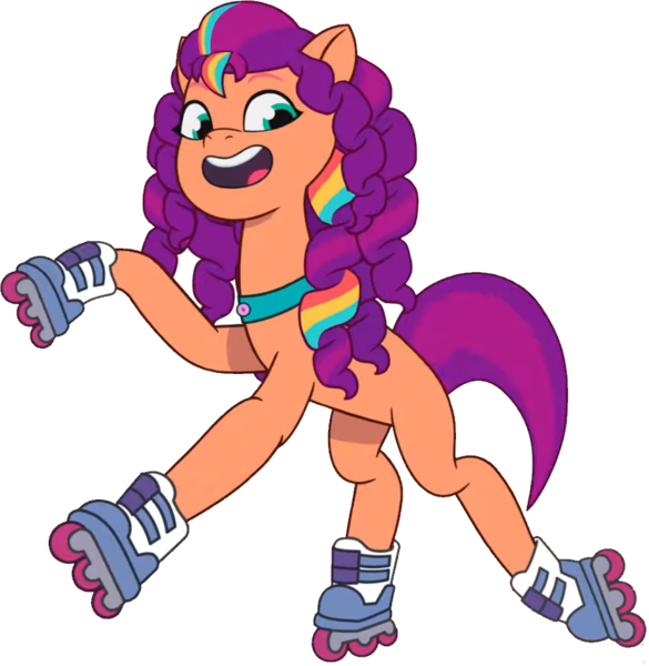Size: 921x944 | Tagged: safe, artist:pascalmulokozi2, derpibooru import, edit, edited screencap, screencap, sunny starscout, earth pony, pony, g5, my little pony: tell your tale, spoiler:g5, spoiler:my little pony: tell your tale, spoiler:tyts02e02, female, heavy is the mane that wears the fruit crown, image, new hairstyle, not a vector, png, roller skates, simple background, skates, transparent background