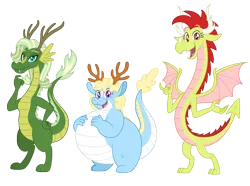 Size: 5000x3723 | Tagged: safe, artist:aleximusprime, derpibooru import, oc, oc:amaryllis the dragon, oc:daisy the dragon, oc:hosta the dragon, unofficial characters only, dragon, eastern dragon, fanfic:my little sister is a dragon, antlers, chubby, dragon wings, dragoness, ears, eastern drake, fat, female, hair, horn, horns, image, multiple horns, northern drake, png, southern drake, thin, wingless, wings