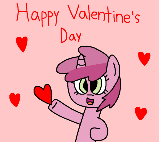 Size: 1150x1025 | Tagged: safe, artist:gillianthecreator36, ponerpics import, ruby pinch, pony, unicorn, cute, female, filly, g4, happy valentines day, heart, holiday, image, open mouth, open smile, pinchybetes, png, red background, simple background, smiling, solo, valentine's day