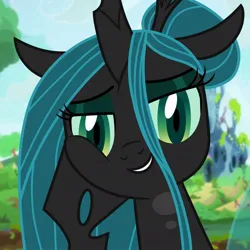 Size: 1080x1080 | Tagged: safe, derpibooru import, queen chrysalis, changeling, changeling queen, cheek squish, female, g4, image, jpeg, selfie, solo, squishy cheeks