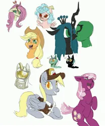 Size: 3500x4200 | Tagged: suggestive, artist:buttercupsaiyan, applejack, cheerilee, cozy glow, derpy hooves, fluttershy, lyra heartstrings, queen chrysalis, trixie, oc, oc:anon, bat, bat pony, astronaut, blushing, dark numget, fangs, hat, image, jpeg, kissing, mailmare, mailmare hat, mailmare uniform, marecon, numget, sketch, spacesuit, tongue out