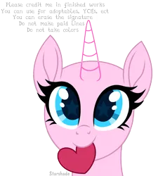 Size: 2160x2400 | Tagged: safe, artist:x-starshade-x, derpibooru import, oc, unofficial characters only, pony, bald, base, bust, cute, female, g4, heart, horn, image, looking at you, mare, mouth hold, png, portrait, simple background, smiling, smiling at you, solo, transparent background, transparent horn