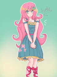 Size: 1270x1717 | Tagged: safe, artist:an1ny4n, derpibooru import, kotobukiya, fluttershy, human, female, gradient background, humanized, image, jpeg, kotobukiya fluttershy, outline, solo, white outline