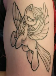 Size: 1932x2621 | Tagged: safe, artist:anonymous, derpibooru import, twilight sparkle, twilight sparkle (alicorn), alicorn, pony, black and white, g4, grayscale, image, irl, jpeg, missing cutie mark, monochrome, photo, solo, spread wings, tattoo, wings