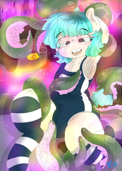 Size: 1464x2048 | Tagged: suggestive, artist:smollewdhorse, derpibooru import, oc, unofficial characters only, pony, clothes, female, image, jpeg, mare, socks, tentacle porn, tentacles