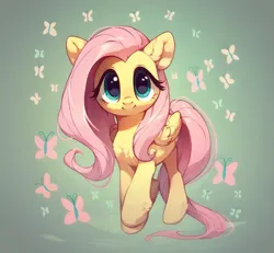 Size: 927x857 | Tagged: safe, ai content, derpibooru import, machine learning assisted, machine learning generated, stable diffusion, fluttershy, butterfly, insect, pegasus, pony, cute, ear fluff, fluffy, g4, generator:purplesmart.ai, green background, green eyes, image, long hair, looking at you, pink hair, png, prompter:saltyvity, shy, simple background, smiling, smiling at you, solo