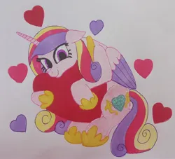 Size: 2960x2688 | Tagged: safe, artist:dhm, derpibooru import, princess cadance, alicorn, pony, colored pencil drawing, cute, heart, image, jpeg, looking at you, love, marker drawing, mixed media, pen drawing, simple background, solo, traditional art