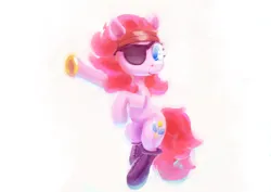 Size: 4093x2894 | Tagged: safe, artist:xallaanacyoxcyor, derpibooru import, pinkie pie, earth pony, pony, bandana, boots, clothes, eyepatch, female, image, looking at you, mare, pirate, png, shoes, simple background, solo, white background