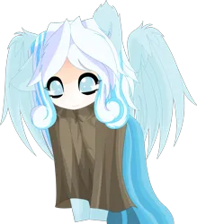 Size: 1750x2000 | Tagged: safe, artist:an-m, derpibooru import, oc, oc:snowdrop, unofficial characters only, human, cloak, clothes, ear fluff, eared humanization, female, humanized, image, one ear down, png, simple background, smiling, solo, transparent background, winged humanization, wings