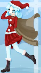 Size: 2160x3840 | Tagged: safe, artist:an-m, derpibooru import, oc, oc:snowdrop, unofficial characters only, human, christmas, cloak, clothes, costume, female, high res, holiday, humanized, image, png, santa costume, socks, solo, stockings, thigh highs