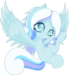 Size: 1380x1500 | Tagged: safe, artist:an-m, derpibooru import, oc, oc:snowdrop, unofficial characters only, pegasus, pony, female, filly, foal, image, looking at you, png, pointing at you, simple background, sitting, smiling, solo, spread wings, transparent background, underhoof, wings