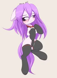 Size: 2250x3062 | Tagged: safe, alternate version, artist:an-m, derpibooru import, oc, oc:moonrain, unofficial characters only, earth pony, pony, blushing, clothes, crotchboobs, female, floppy ears, high res, image, mare, miko, nudity, png, simple background, socks, solo, teats, thigh highs, unamused