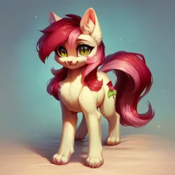 Size: 1024x1024 | Tagged: safe, ai content, derpibooru import, machine learning generated, prompter:doom9454, stable diffusion, roseluck, cat, catified, cute, fangs, fluffy, generator:pony diffusion v6 xl, image, looking at you, png, species swap, standing