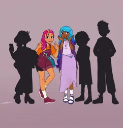 Size: 1440x1489 | Tagged: safe, artist:carolina_art, derpibooru import, izzy moonbow, sunny starscout, human, g5, female, humanized, image, jpeg, silhouette