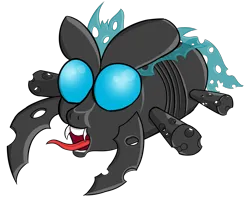 Size: 4464x3580 | Tagged: safe, derpibooru import, changeling, insect, blue changeling, derpibooru exclusive, fangs, image, lineart, png, shading, simple background, tongue out, transparent background, wings
