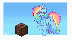 Size: 1280x720 | Tagged: safe, artist:sillyp0ne, derpibooru import, rainbow dash, pegasus, pony, animated, blushing, colored pinnae, cute, dancing, dashabetes, eyelashes, eyes closed, female, folded wings, g4, gif, image, long tail, loop, mare, minecraft, multicolored hair, music box, open mouth, open smile, passepartout, rainbow hair, rainbow tail, signature, smiling, solo, tail, wings