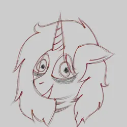 Size: 2160x2160 | Tagged: semi-grimdark, derpibooru import, oc, unofficial characters only, unicorn, bags under eyes, crazy eyes, image, insanity, png, scar, sketch, smiling