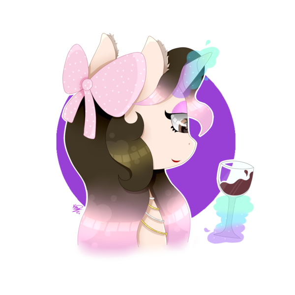 Size: 1600x1600 | Tagged: safe, artist:kathepart, derpibooru import, oc, oc:kinna-ca, alcohol, collar, hair bun, image, magic, makeup, png, simple background, transparent background, wine