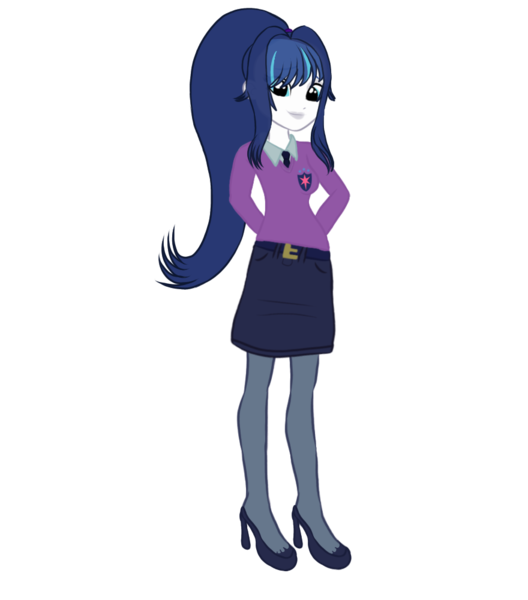 Size: 880x1000 | Tagged: safe, artist:anyahmed1, derpibooru import, shining armor, equestria girls, adult, alumna gleaming shield, base used, clothes, cutie mark, cutie mark on clothes, denim, denim skirt, equestria guys, female, g4, gleaming shield, high heels, image, lipstick, long hair, makeup, necktie, png, rule 63, shirt, shoes, simple background, skirt, smiling, socks, solo, stockings, sweater vest, thigh highs, transparent background, vector