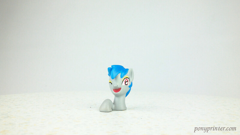 Size: 1920x1080 | Tagged: safe, artist:mraagh, derpibooru import, oc, oc:fair mail, unofficial characters only, earth pony, pony, 3d, 3d print, blender, blue mane, bust, cute, female, figure, figurine, gray coat, happy, image, irl, jpeg, looking at you, mare, one eye closed, open mouth, painted, photo, red eyes, short mane, silly, solo, statue, watermark, wink, winking at you