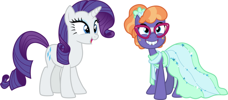 Size: 6833x3000 | Tagged: safe, artist:cloudy glow, derpibooru import, frazzle rock, rarity, earth pony, pony, unicorn, clothes, dress, female, g4, glasses, image, png, simple background, smiling, transparent background, vector