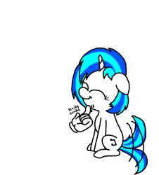 Size: 3023x3351 | Tagged: safe, artist:professorventurer, derpibooru import, vinyl scratch, pony, unicorn, ^^, clothes, disembodied hand, eyes closed, female, filly, filly vinyl scratch, floppy ears, gloves, hand, horn, image, petting, png, scratching, simple background, smiling, smirk, tail, tail wag, white background, younger