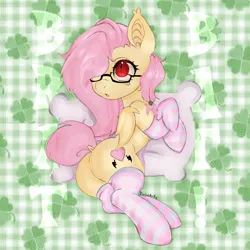 Size: 2048x2048 | Tagged: safe, artist:pitifulbaby, derpibooru import, oc, unofficial characters only, bat pony, pony, butt, clothes, dock, female, filly, foal, glasses, image, not flutterbat, one eye covered, pillow, plot, png, socks, solo, tail
