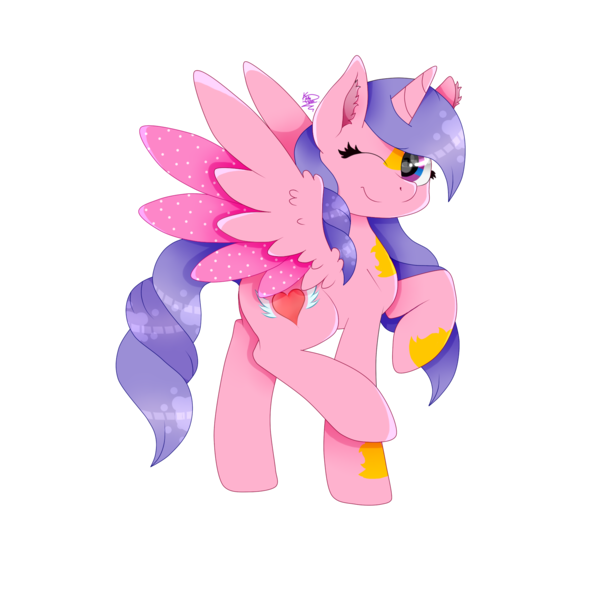 Size: 1600x1600 | Tagged: safe, artist:kathepart, derpibooru import, oc, oc:hearty love, unofficial characters only, alicorn, derpibooru community collaboration, 2024 community collab, cutie mark, image, looking at you, png, simple background, smiling, smiling at you, solo, transparent background