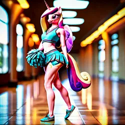 Size: 3000x3000 | Tagged: safe, ai content, derpibooru import, machine learning generated, stable diffusion, princess cadance, alicorn, anthro, athletic, belly button, cheerleader, cheerleader outfit, clothes, cutie mark, female, fit, floor, generator:pony diffusion v6 xl, generator:purplesmart.ai, hallway, high res, high school, image, indoors, interior, looking away, midriff, png, pom pom, profile, prompter:yourclopaccount2, shoes, slender, sneakers, solo, solo female, swaying hips, teen princess cadance, teenager, thin, toned, toned female, walking, wings, wristband