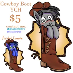 Size: 1200x1200 | Tagged: safe, artist:sugardotxtra, derpibooru import, oc, bat pony, :p, boot, commission, cowboy boot, cowboy hat, hat, image, png, solo, tongue out, ych example, your character here