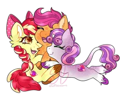 Size: 1280x1012 | Tagged: safe, artist:soffblossoms, derpibooru import, apple bloom, scootaloo, sweetie belle, classical unicorn, earth pony, pegasus, pony, unicorn, adorabloom, cloven hooves, cute, cutealoo, cutie mark crusaders, daaaaaaaaaaaw, diasweetes, eyes closed, female, filly, foal, g4, horn, hug, image, leonine tail, open mouth, open smile, png, simple background, smiling, transparent background, trio, trio female, unshorn fetlocks