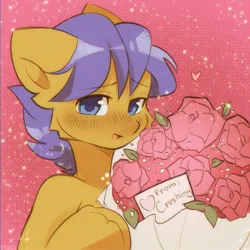 Size: 1767x1767 | Tagged: safe, artist:pledus, derpibooru import, oc, oc:crushingvictory, unofficial characters only, pony, bipedal, blushing, bouquet of flowers, flower, holiday, human shoulders, image, jpeg, solo, valentine, valentine's day