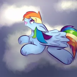 Size: 1024x1024 | Tagged: safe, artist:vitaniz, derpibooru import, rainbow dash, pegasus, pony, cloud, eyebrows, eyebrows visible through hair, female, g4, image, jpeg, looking up, lying down, lying on a cloud, mare, on a cloud, open mouth, open smile, smiling, solo