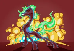 Size: 2048x1417 | Tagged: safe, artist:swayedy, derpibooru import, dragon, hybrid, longma, them's fightin' herds, baihe (tfh), explosion, female, fire, green fire, image, jpeg, mane of fire, slender, solo, tail, tail of fire, thin