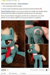 Size: 545x816 | Tagged: safe, derpibooru import, ponified, earth pony, pony, bernie sanders, facebook, image, irl, jpeg, male, photo, plushie, solo, stallion, text