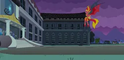 Size: 2214x1080 | Tagged: safe, artist:pascalmulokozi2, composite screencap, derpibooru import, edit, edited screencap, screencap, curly winds, normal norman, some blue guy, sunset shimmer, teddy t. touchdown, tennis match, velvet sky, demon, human, equestria girls, equestria girls (movie), canterlot high, clothes, demon wings, dress, element of magic, fall formal, fall formal outfits, g4, image, night, png, scared, strapless, strapless dress, sunset satan, wings