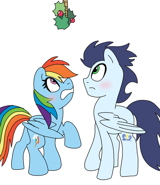 Size: 720x834 | Tagged: safe, artist:dasher666, derpibooru import, rainbow dash, soarin', pegasus, pony, female, holly, holly mistaken for mistletoe, image, male, mare, png, shipping, soarindash, stallion, straight