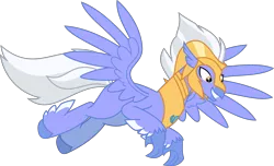 Size: 7921x4815 | Tagged: safe, artist:hendro107, derpibooru import, sky beak, classical hippogriff, hippogriff, surf and/or turf, armor, flying, high res, image, looking down, male, png, simple background, smiling, solo, transparent background, vector, wings