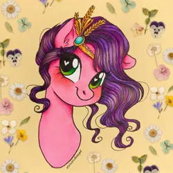 Size: 2560x2560 | Tagged: safe, artist:dariarchangel, derpibooru import, pipp petals, pegasus, pony, g5, my little pony: a new generation, my little pony: make your mark, my little pony: tell your tale, blushing, bust, female, flower, green eyes, heart, heart eyes, image, jewelry, jpeg, mare, portrait, smiling, solo, tiara, wavy mane, wingding eyes