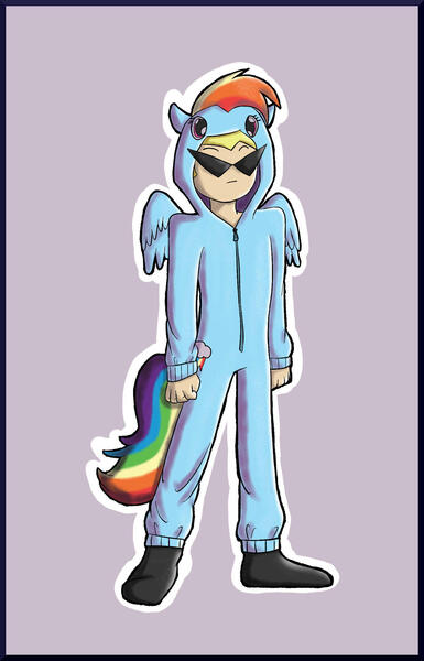 Size: 1024x1594 | Tagged: safe, artist:koji45, derpibooru import, rainbow dash, human, clothes, costume, dirk strider, homestuck, image, jpeg, kigurumi, onesie, solo