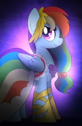 Size: 3375x5175 | Tagged: safe, artist:drawponies, artist:theairevolution, derpibooru import, rainbow dash, clothes, dress, gala dress, grand galloping gala, image, png, solo